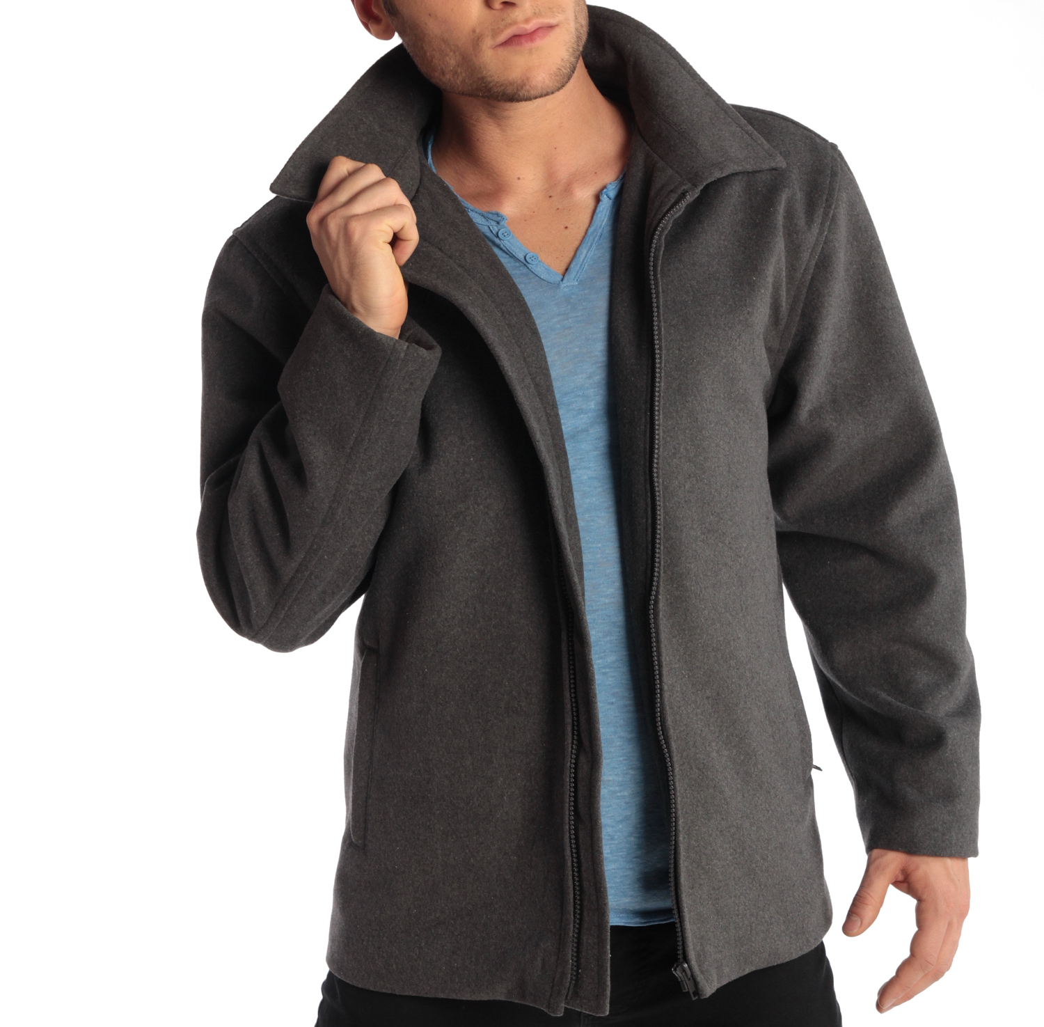 Alpine Swiss Grant Mens 28" Open Bottom Jacket Wool Blend JD Bomber Coat Zipered