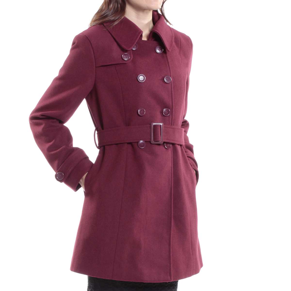 ladies burgundy wool coat