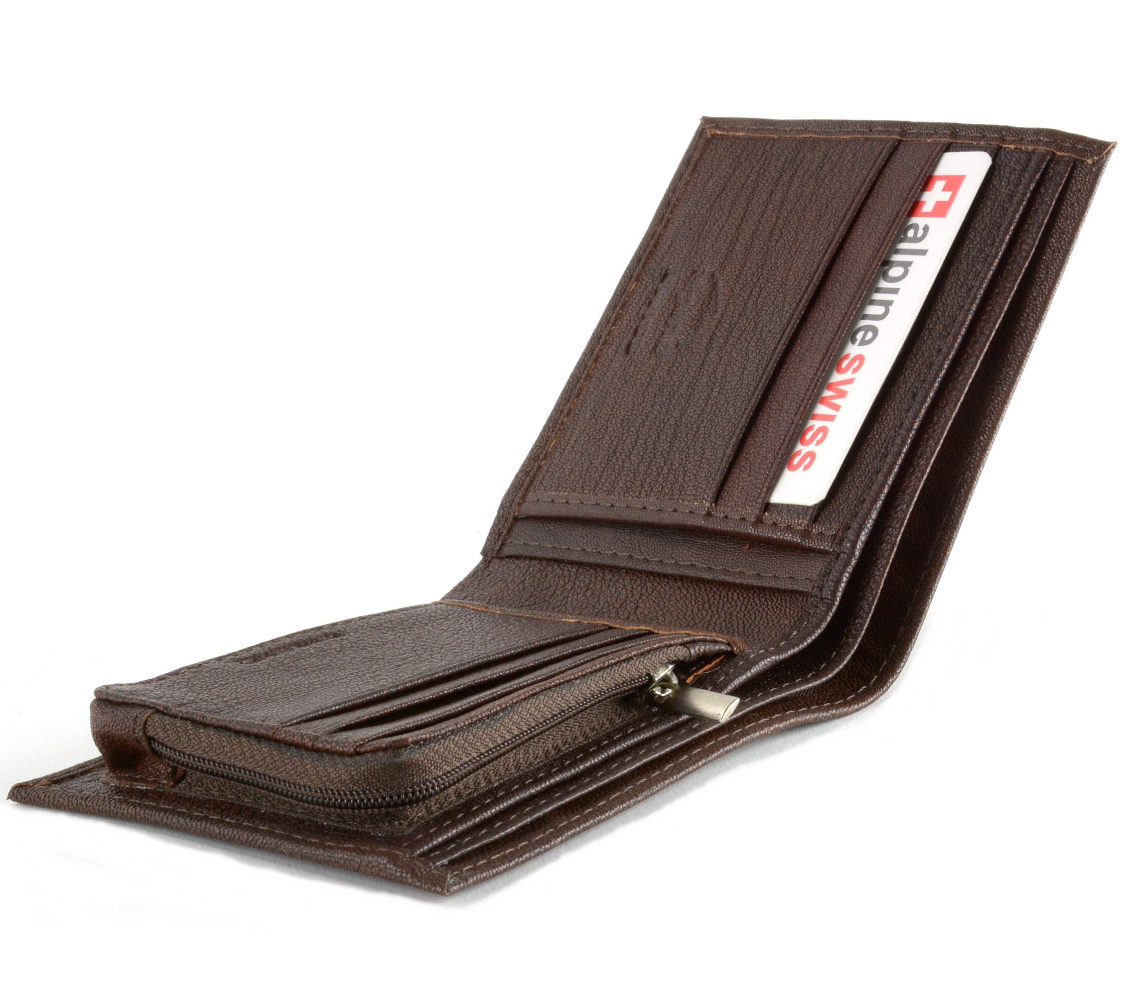 Ambanc Men’s Genuine Leather Wallet With Coin Zip Pocket – Black, Folding Style