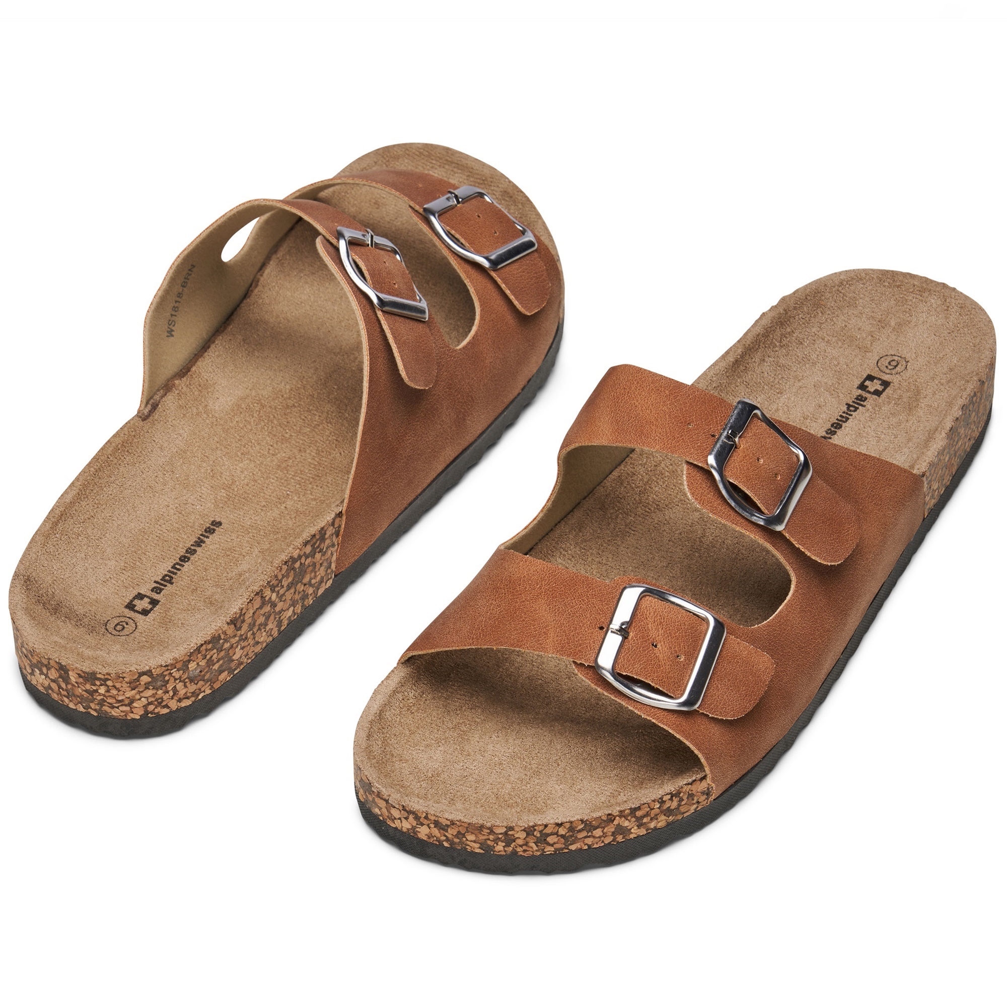 Alpine Swiss Mens Double Strap Slide Sandals EVA Sole Flat