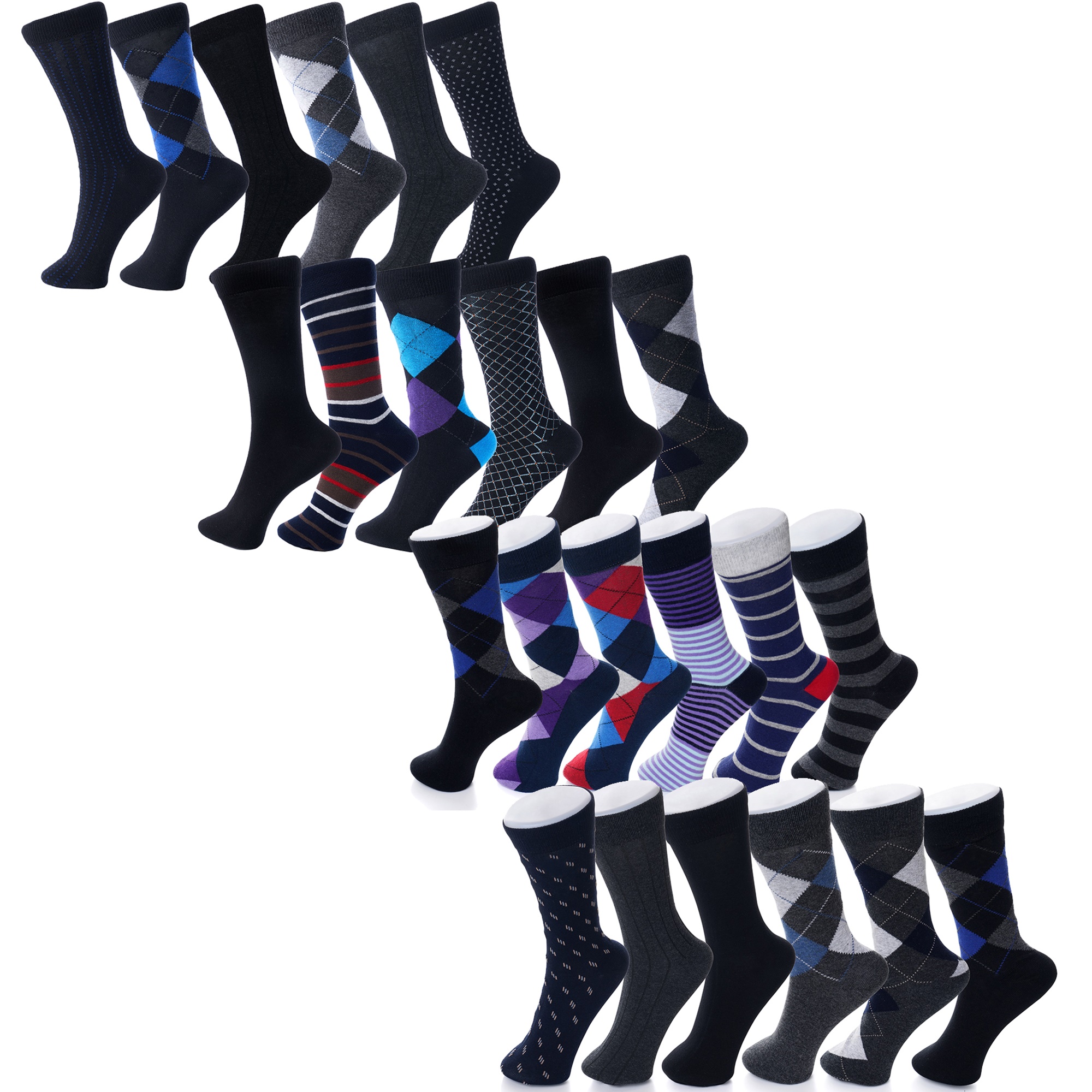 Alpine Swiss Mens Cotton 24 Pack Dress Socks Solid Ribbed Argyle Shoe Size 6-12 - Picture 17 of 46