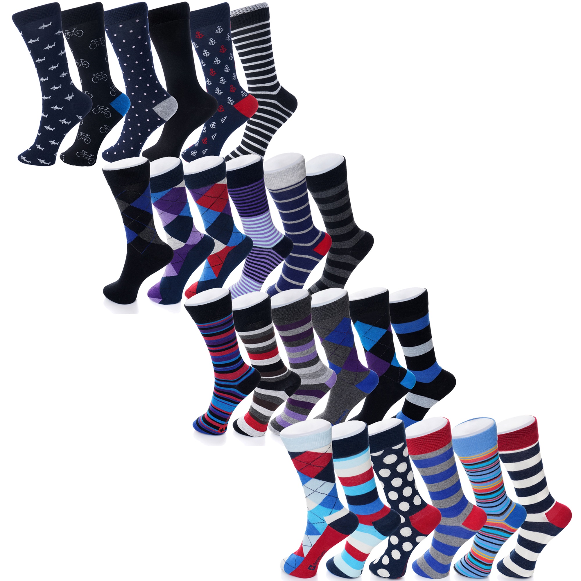 Alpine Swiss Mens Cotton 24 Pack Dress Socks Solid Ribbed Argyle Shoe Size 6-12 - Picture 22 of 46