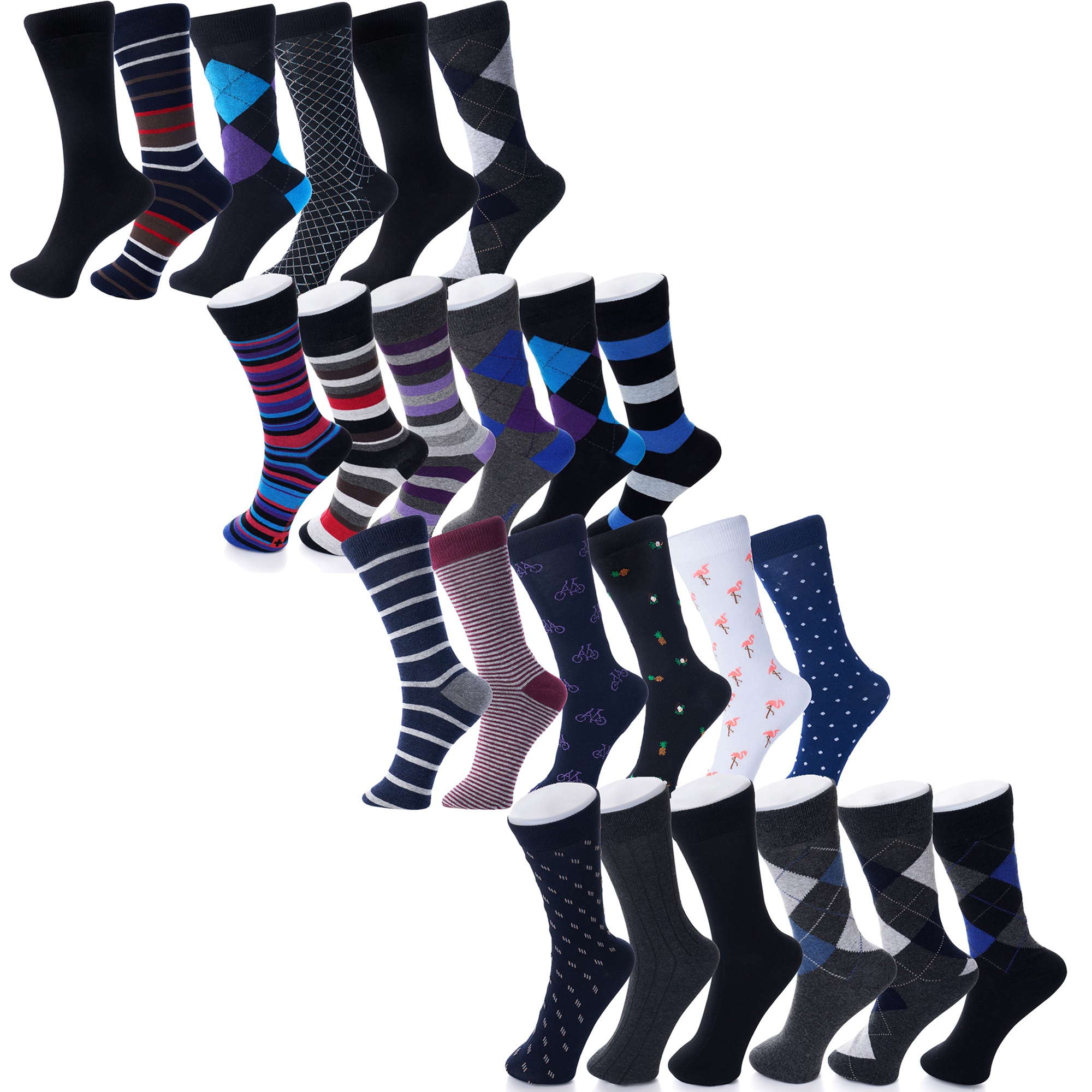 Alpine Swiss Mens Cotton 24 Pack Dress Socks Solid Ribbed Argyle Shoe Size 6-12 - Picture 32 of 46
