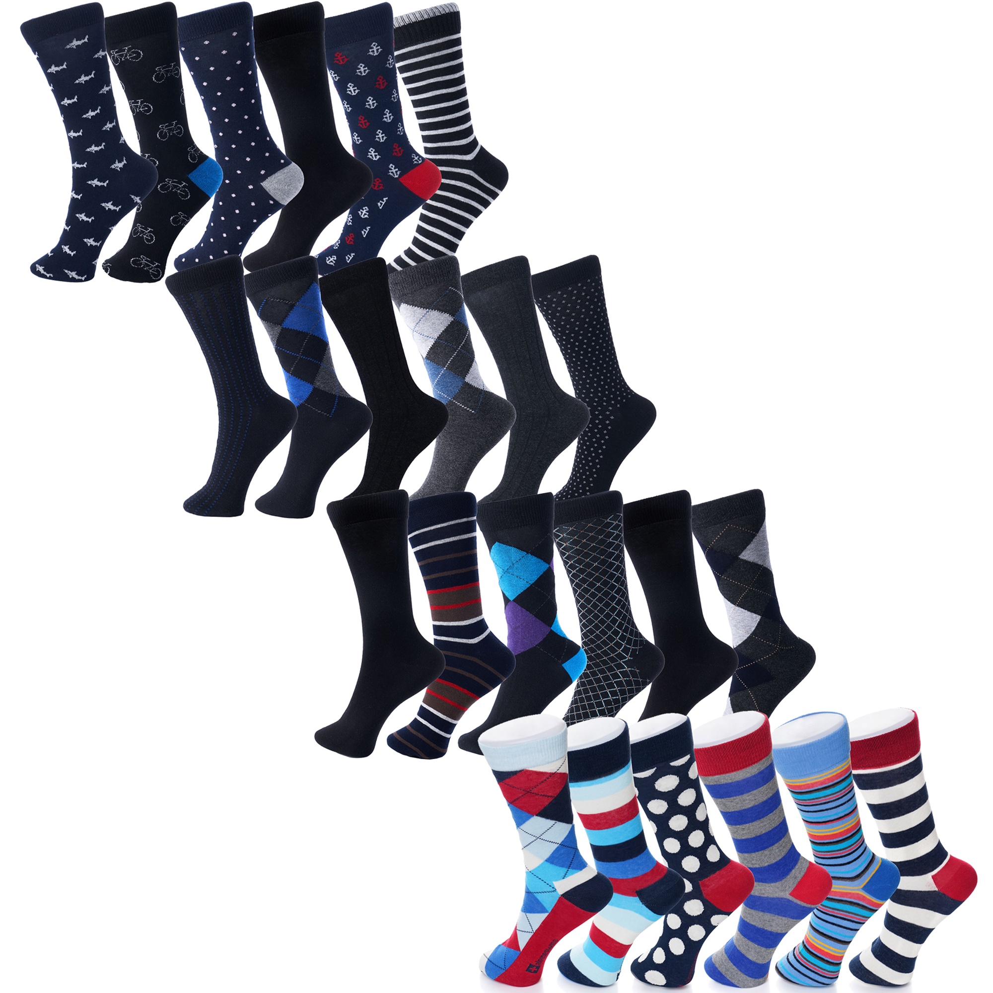 Alpine Swiss Mens Cotton 24 Pack Dress Socks Solid Ribbed Argyle Shoe Size 6-12 - Picture 37 of 46