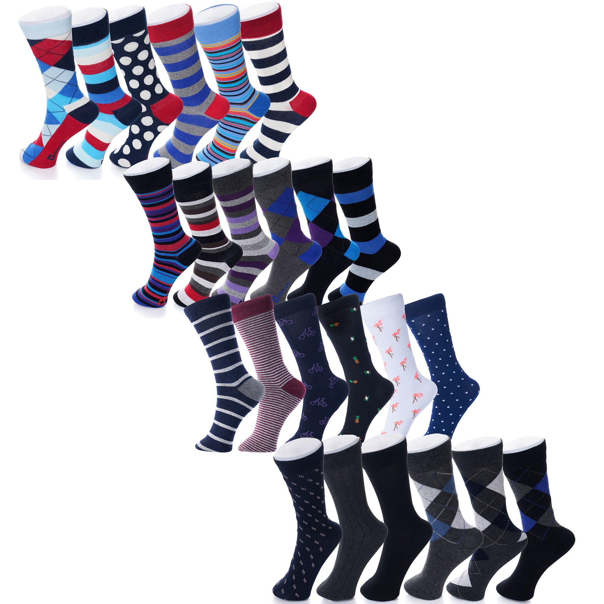 Alpine Swiss Mens Cotton 24 Pack Dress Socks Solid Ribbed Argyle Shoe Size 6-12 - Picture 42 of 46