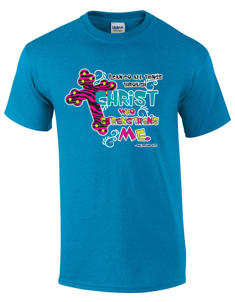 Camiseta cristiana puedo hacer todas las cosas a través de Cristo que me fortalece - Imagen 7 de 22