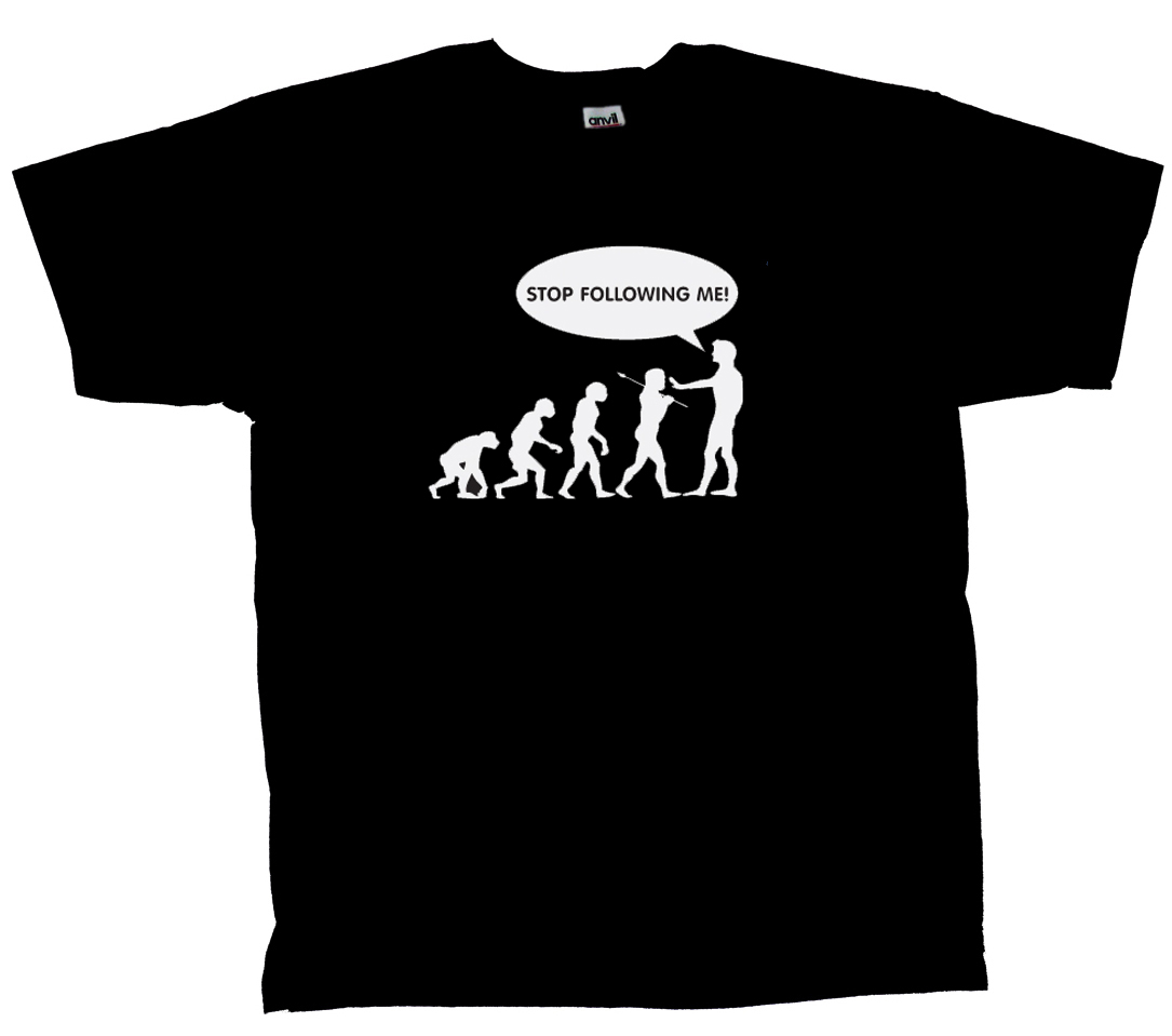 Evolution Tee Shirt Stop Following Me Caveman Black - Picture 7 of 80