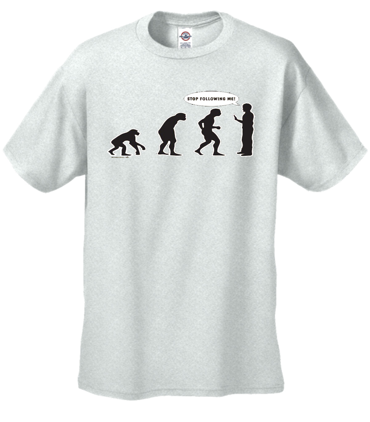 Evolution Tee Shirt Stop Following Me Caveman Black - Picture 38 of 80