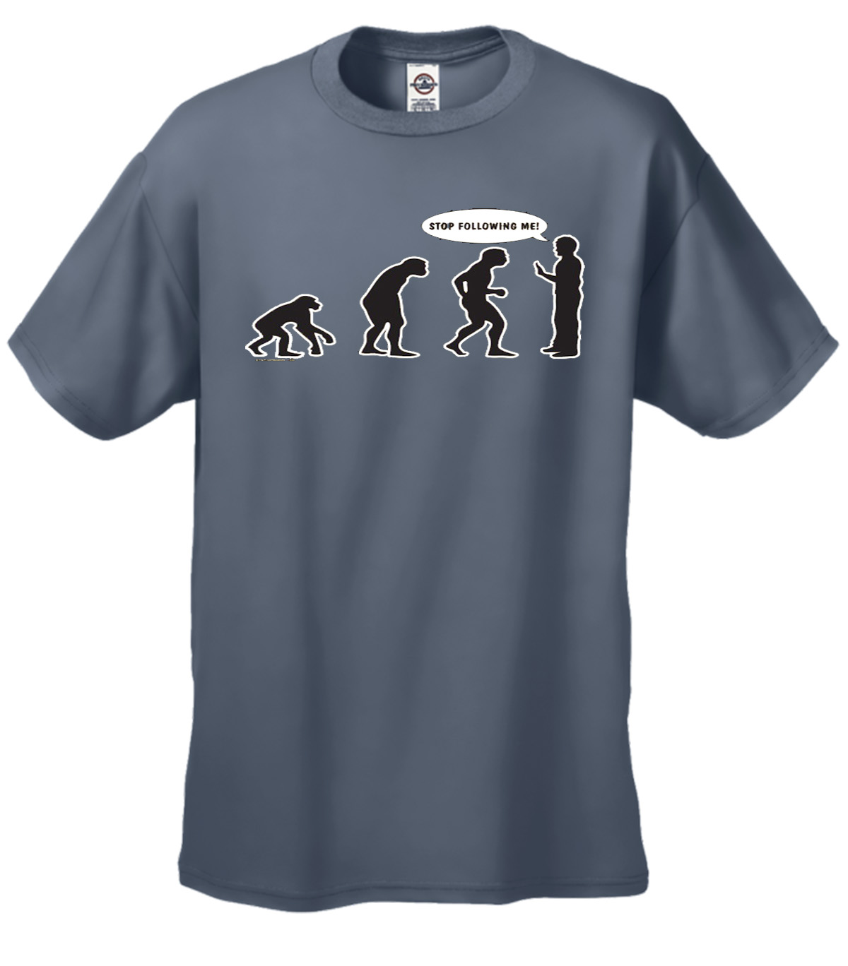 Evolution Tee Shirt Stop Following Me Caveman Black - Picture 18 of 80