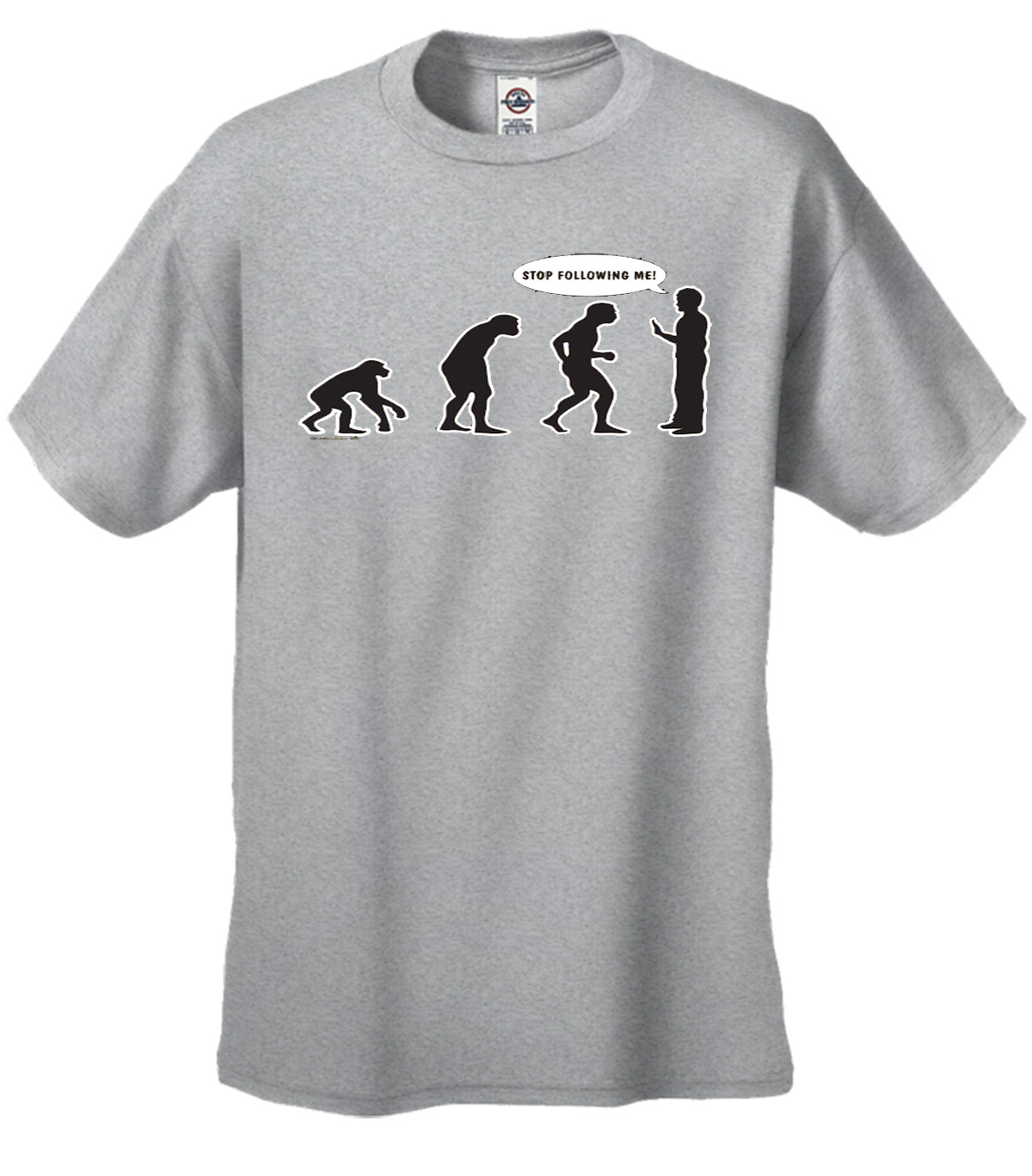 Evolution Tee Shirt Stop Following Me Caveman Black - Picture 73 of 80