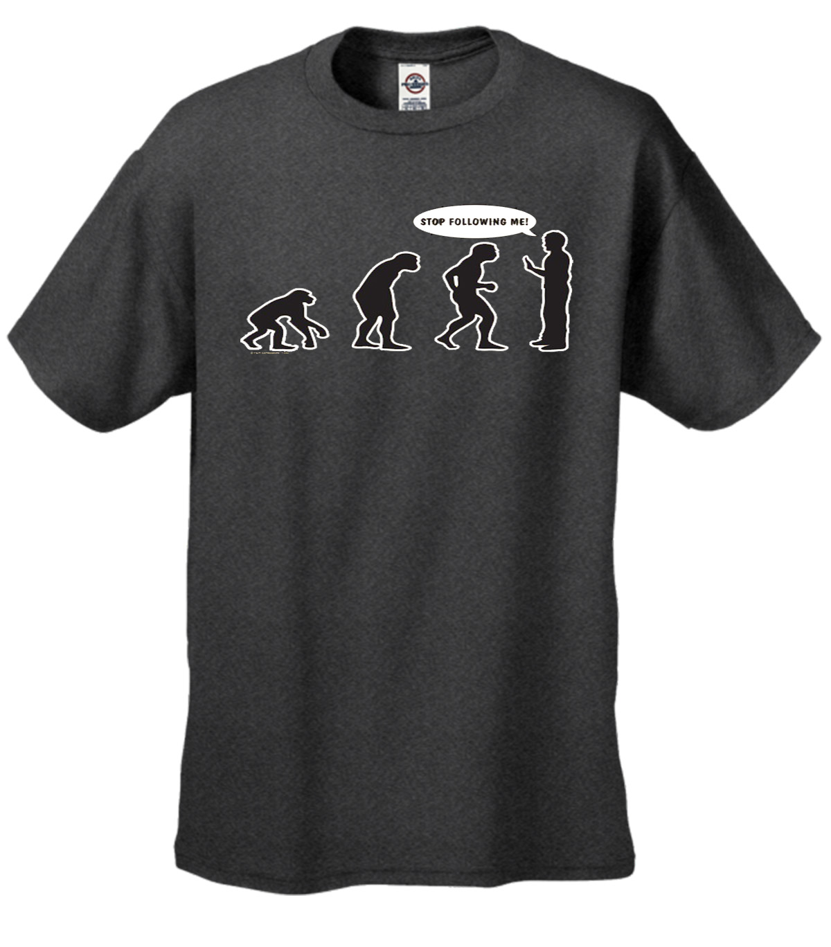 Evolution Tee Shirt Stop Following Me Caveman Black - Picture 26 of 80