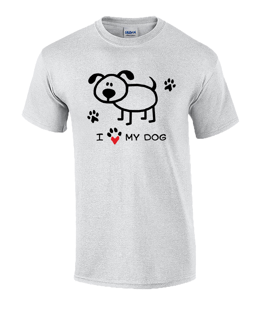 I Love My Dog Paw Print Heart Graphic Short Sleeve Tee Shirt White - Bild 7 von 14