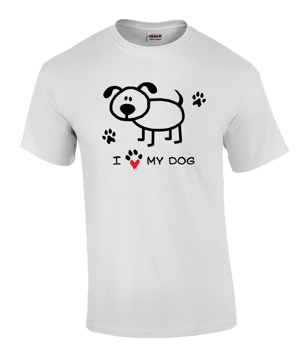 I Love My Dog Paw Print Heart Graphic Short Sleeve Tee Shirt White - Bild 11 von 14