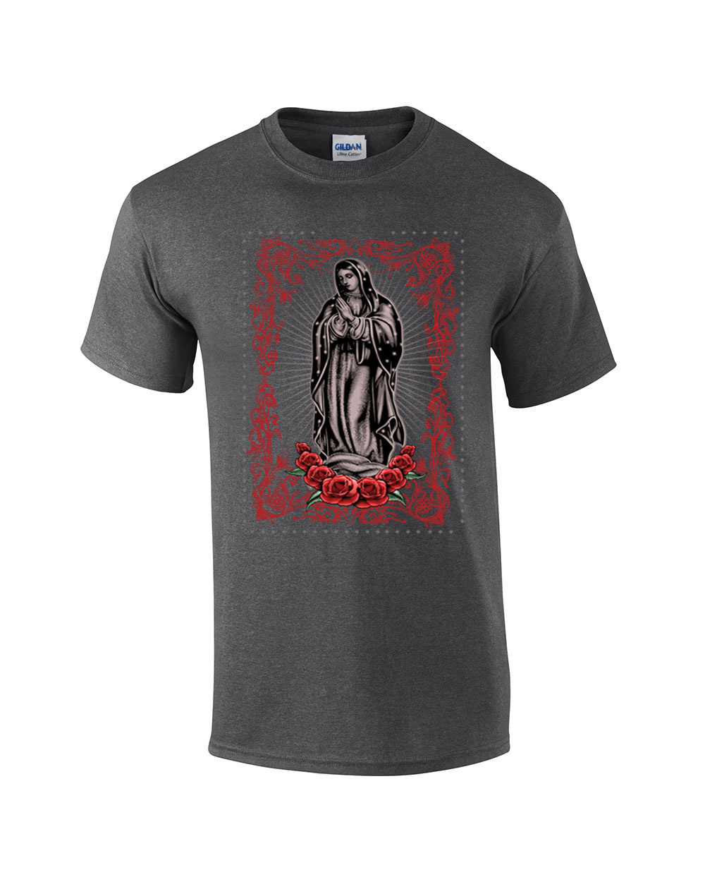 Virgin Maria Roses Tattoo Adult Tee Shirt Black - Picture 11 of 26