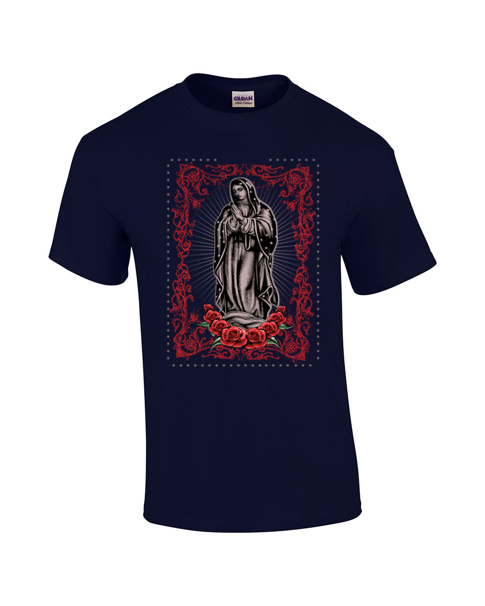 Virgin Maria Roses Tattoo Adult Tee Shirt Black - Picture 19 of 26