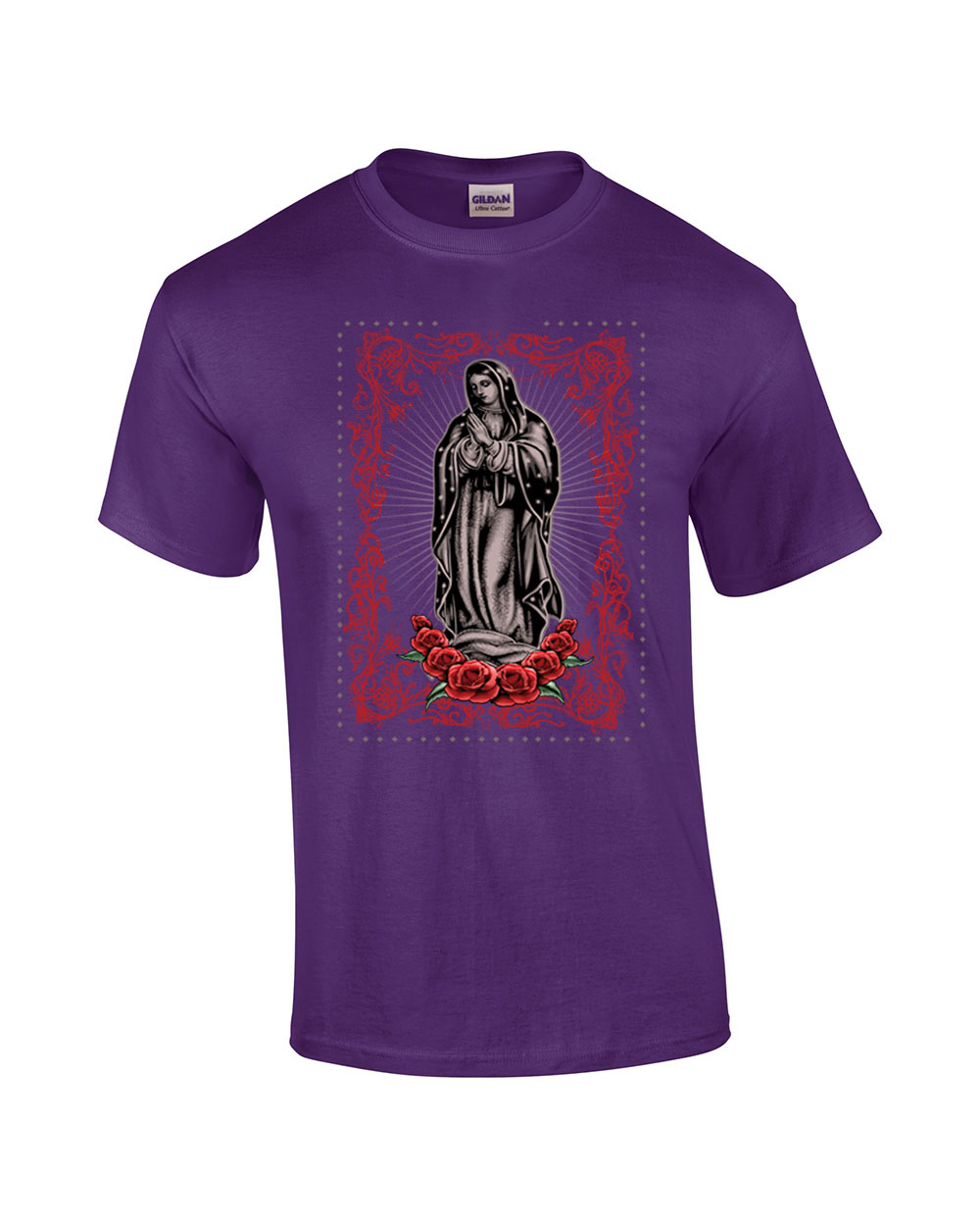 Virgin Maria Roses Tattoo Adult Tee Shirt Black - Picture 23 of 26