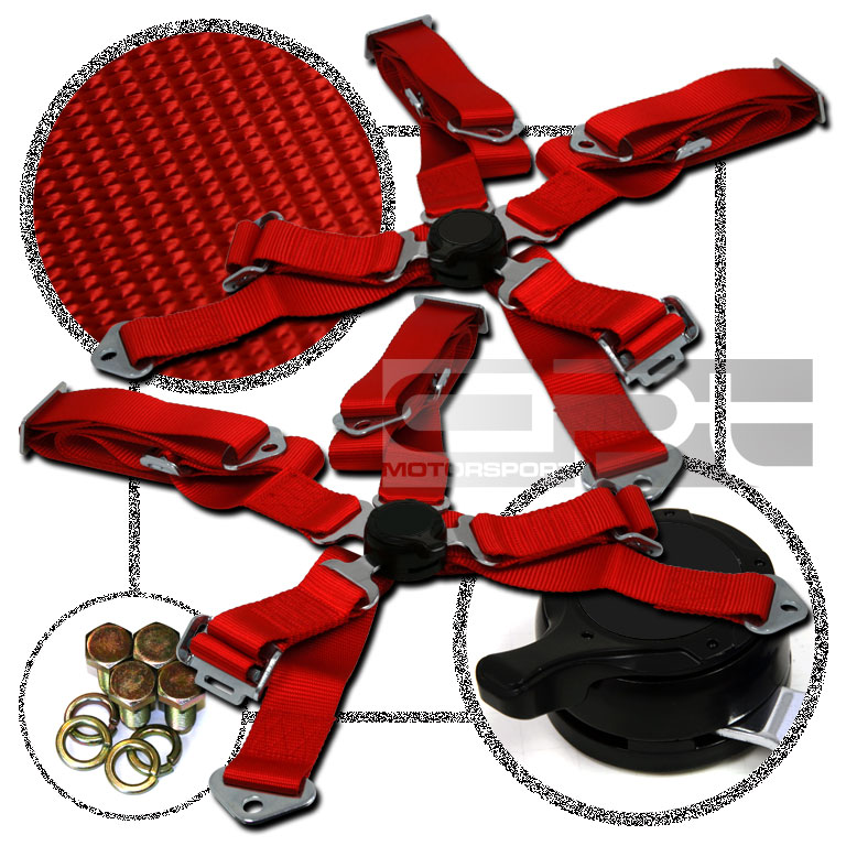 strap 4 point shoulder camlock harness bar red racing seat belts