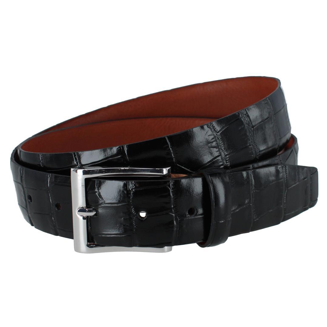 Trafalgar Men's Elias Embossed Gator 35mm Leather Belt - Black