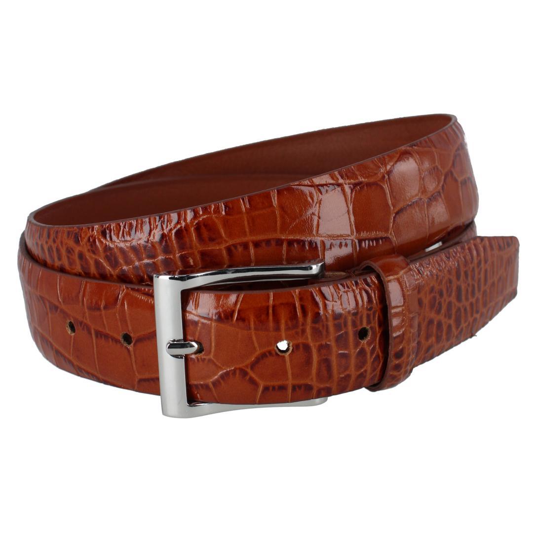 Trafalgar Men's Elias Embossed Gator 35mm Leather Belt - Chestnut