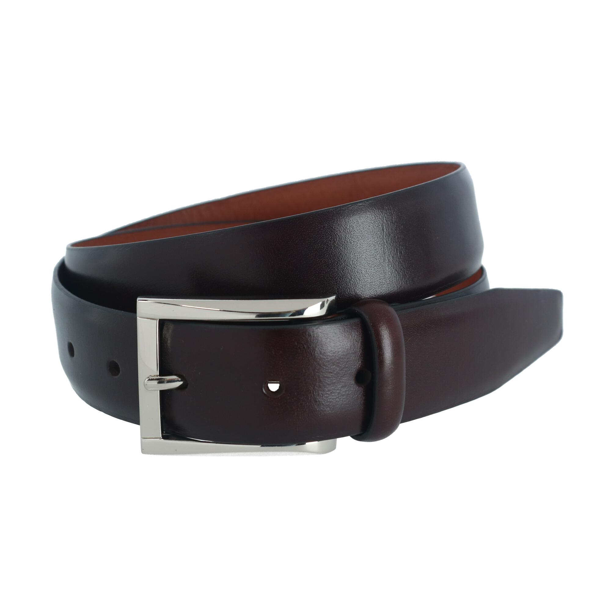 Trafalgar Men's Broderick 32mm Leather Dress Belt – Full Grain Leather, Classic Square Buckle - Dark brown