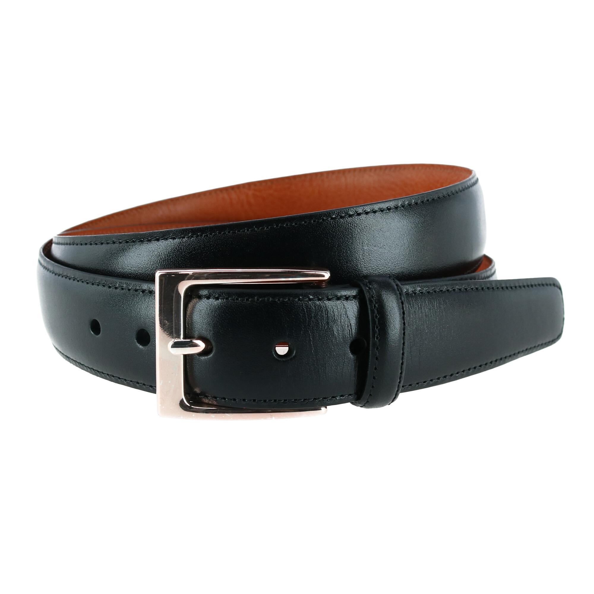 Trafalgar Classic 30mm Cortina Italian Leather Belt - Black with Silver Buckle 36
