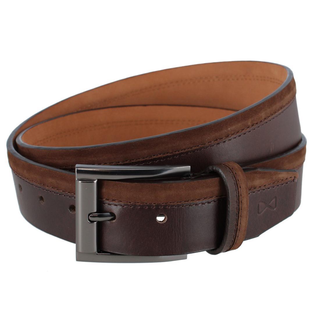 Trafalgar Men's Santiago Mixed Genuine Leather Stitched 38mm Casual Belt - Brown