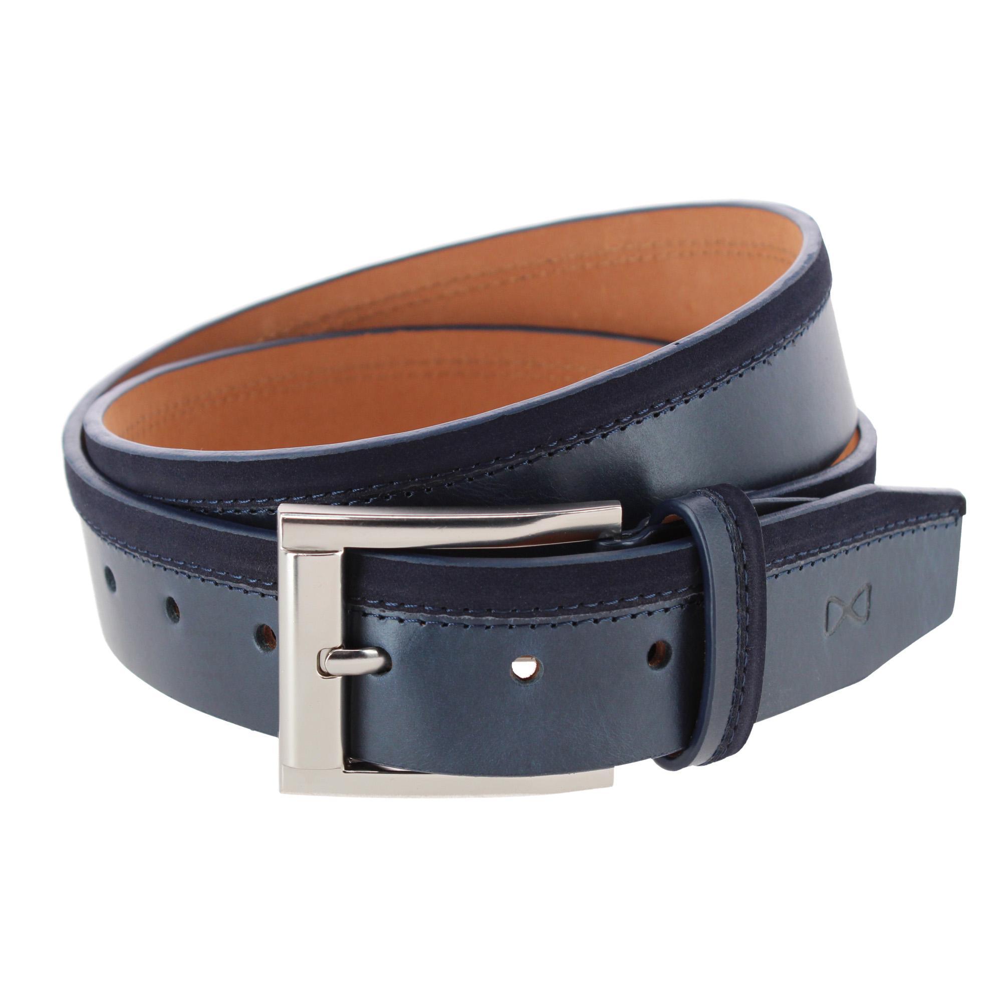 Trafalgar Men's Santiago Mixed Genuine Leather Stitched 38mm Casual Belt - Navy blue