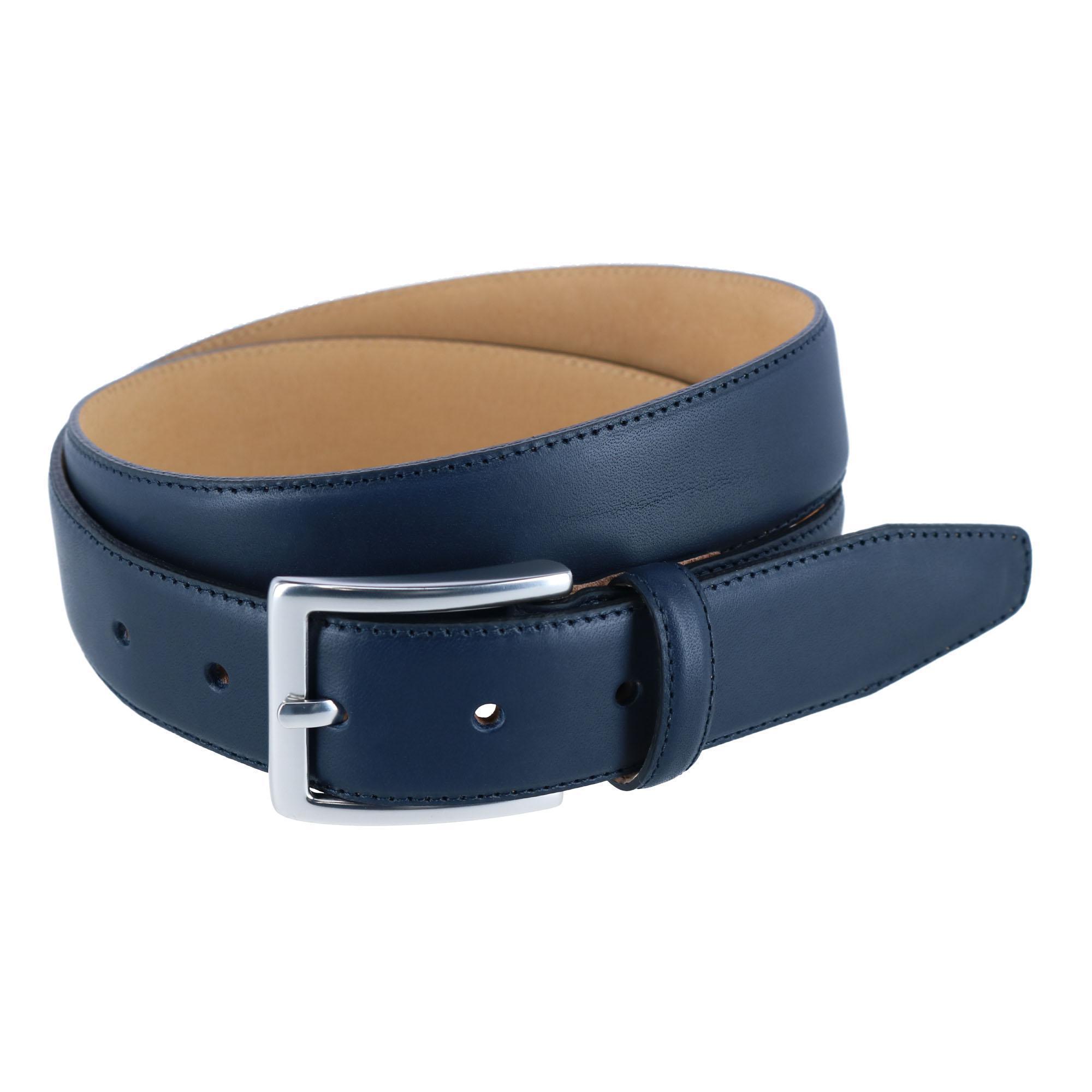 Trafalgar Men's Orion Smooth Leather 35mm Dress Belt - Navy