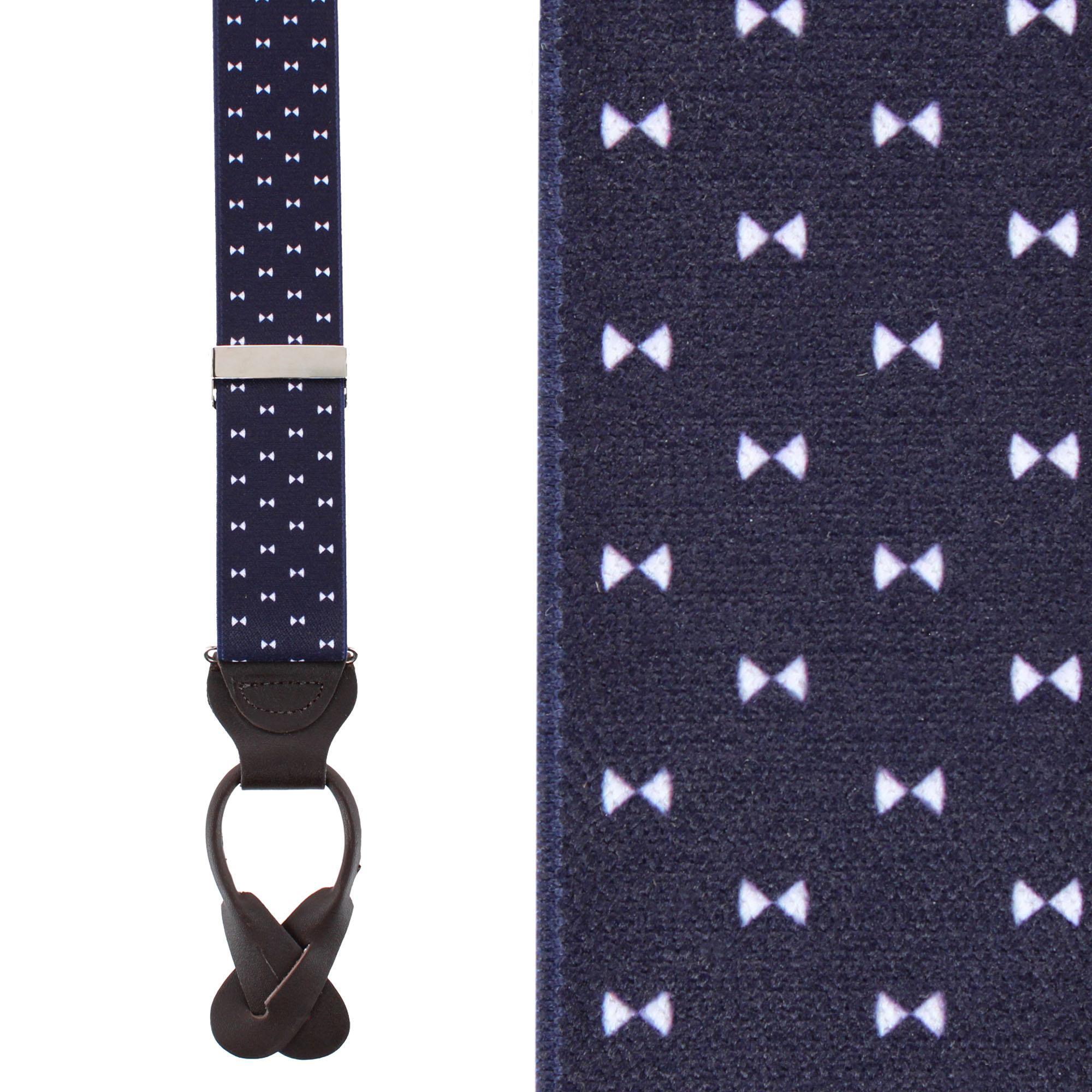 Trafalgar Men's The Micro Bow Classic Elastic Button End Suspenders - Navy blue