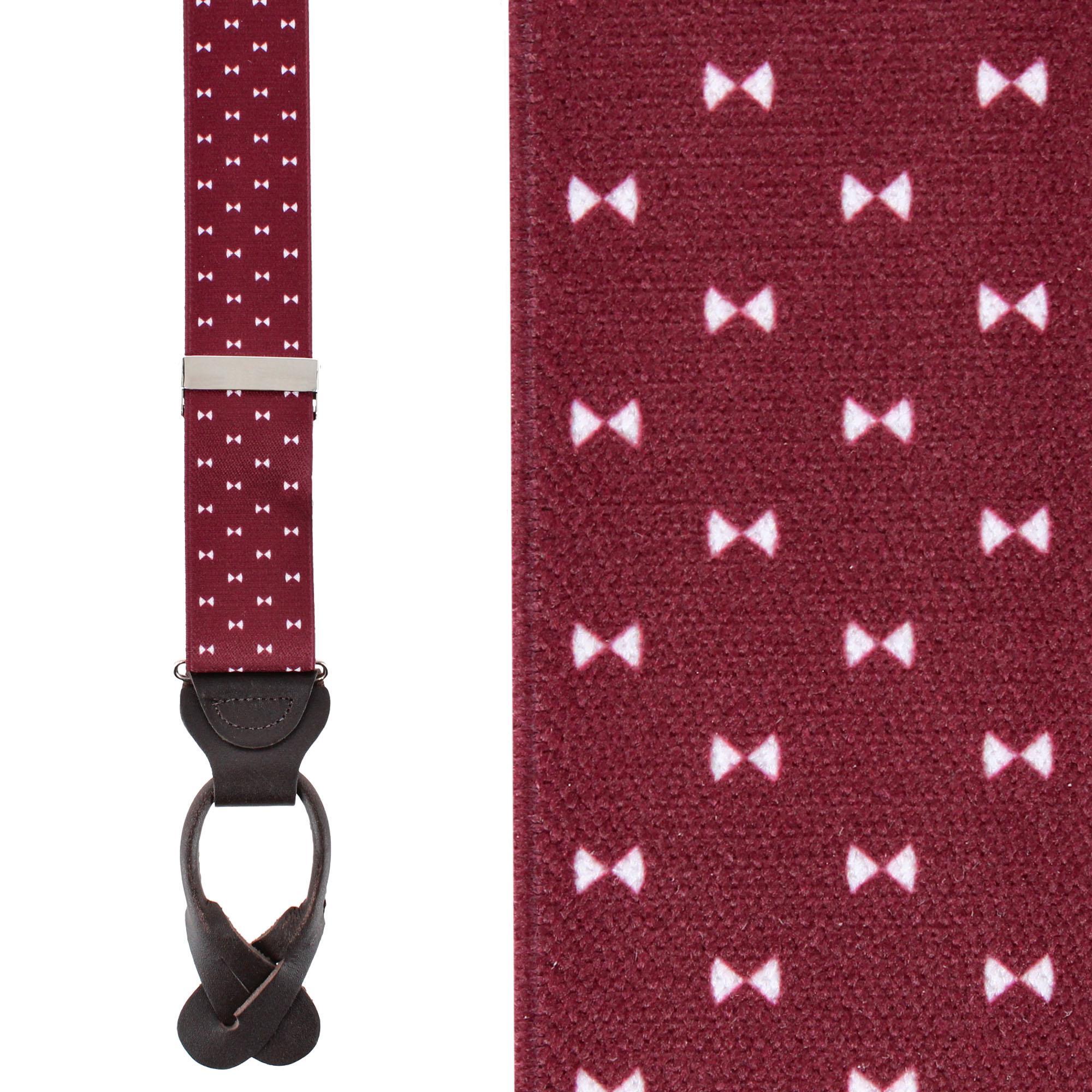 Trafalgar Men's The Micro Bow Classic Elastic Button End Suspenders - Burgundy
