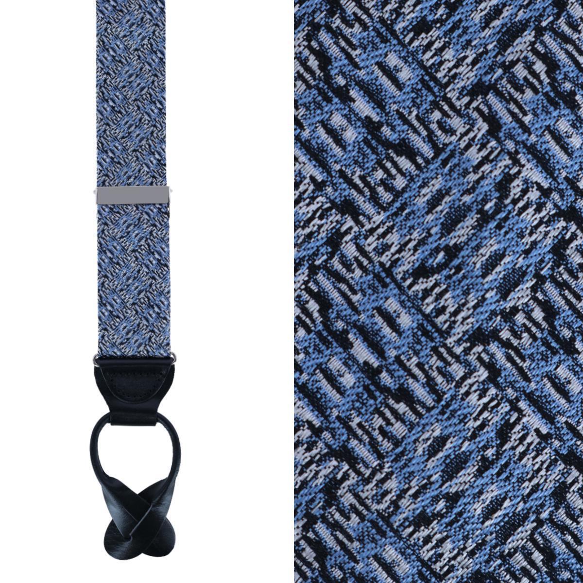 Trafalgar Men's Benito's Blue Basket Weave Pattern Silk Novelty Button End Suspenders - Light blue