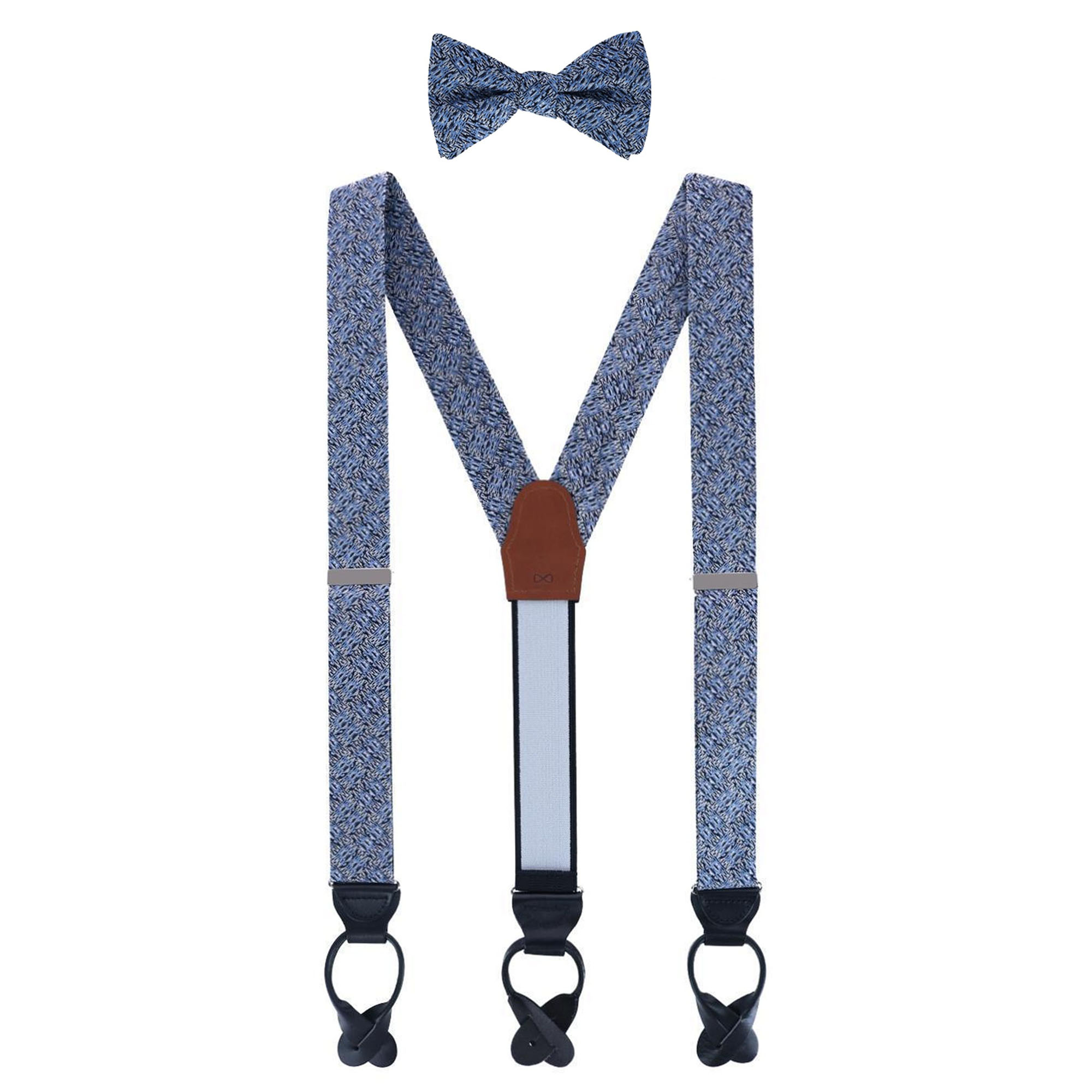 Trafalgar Benito's Blue Basketweave Silk Braces and Bow Tie Bundle - Light Blue one size