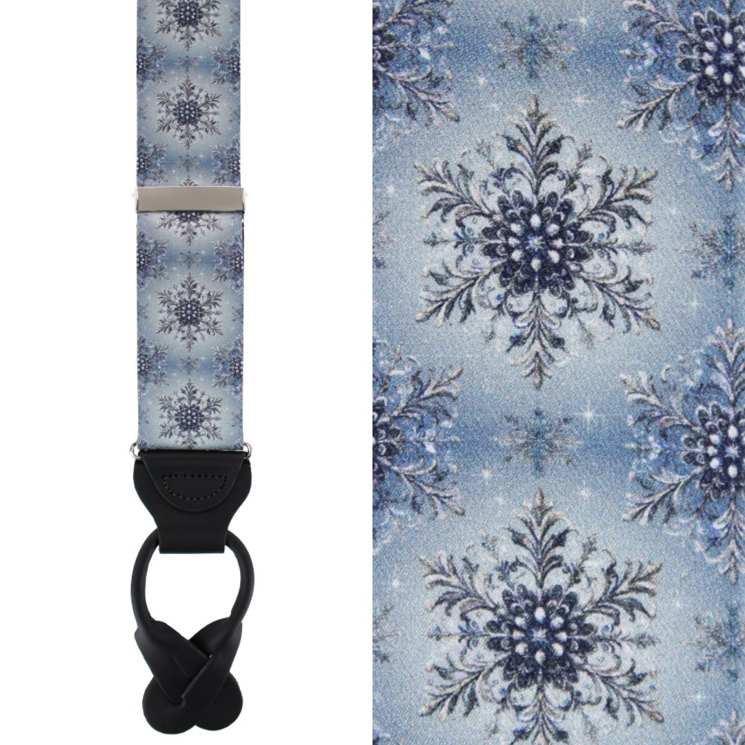 Trafalgar Clarence The Classy Snowflake Silk Holiday Button End Brace - Light Blue one size
