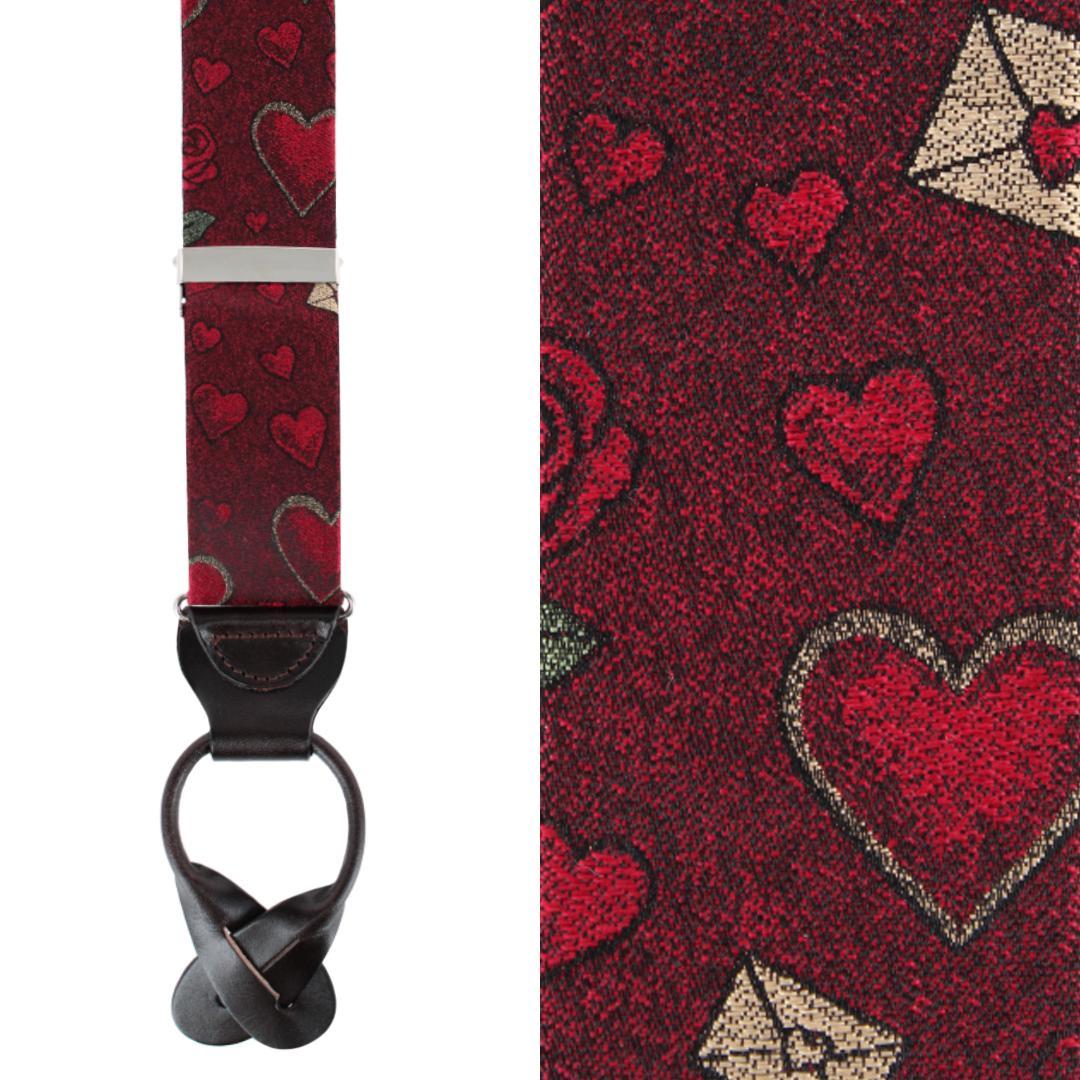 Trafalgar Amor Valentine's Note Silk Button End Braces - Red one size