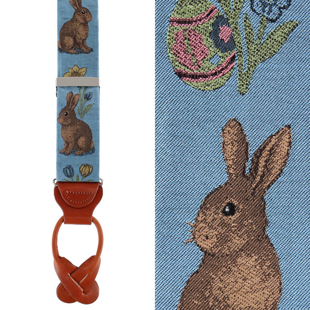 Trafalgar Men's Harvey's Easter Sunday Silk Button End Suspenders - Light blue