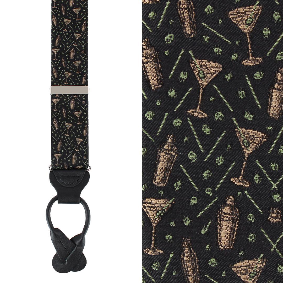Trafalgar Men's Happy Hour Martini Fun Novelty Silk Button End Suspenders - Black