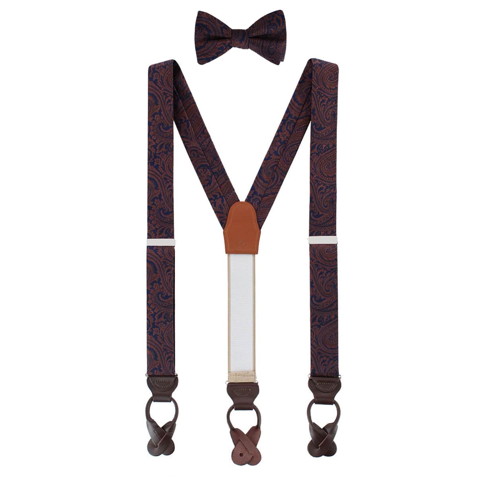 Trafalgar Sobee Paisley Silk Brace and Bow Tie Set - Brown one size