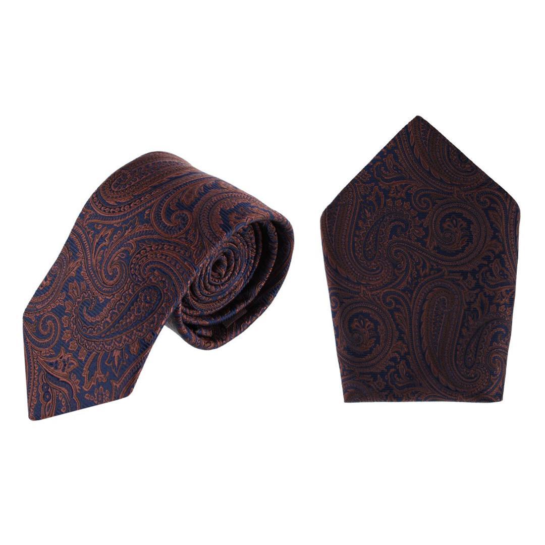 Trafalgar Sobee Paisley Silk Necktie and Pocket Square - Brown one size
