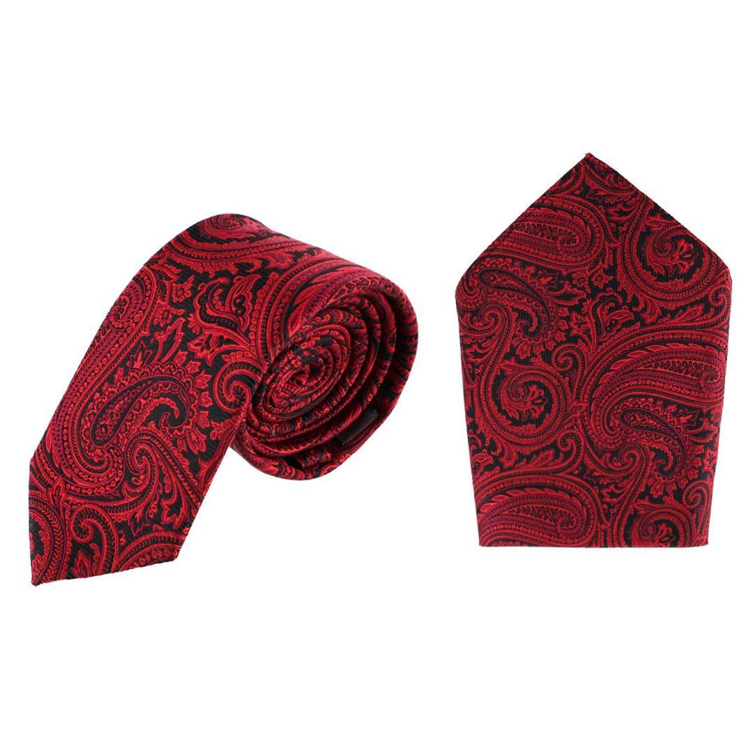 Trafalgar Sobee Paisley Silk Necktie and Pocket Square - Red one size