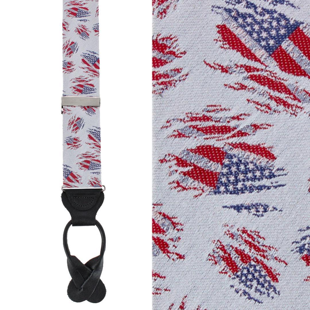Trafalgar Stars & Stripes Secret Silver Silk Novelty Button End Brace - Silver one size