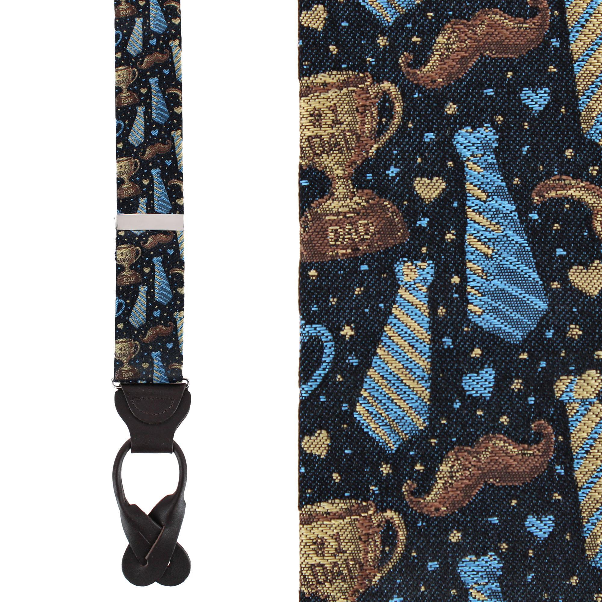 Trafalgar Men's Father Knows Best Silk Button End Suspenders - Navy blue