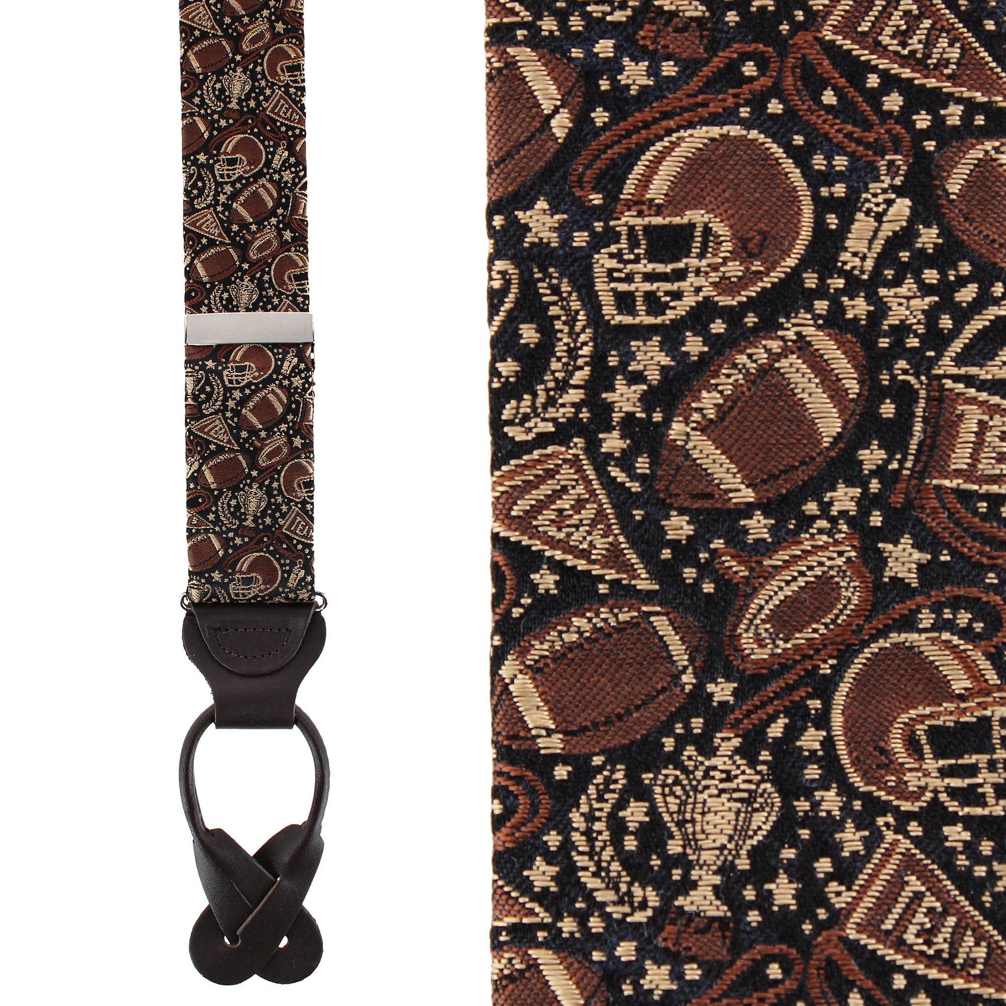 Trafalgar Men's The Gridiron Silk Button End Suspenders - Brown