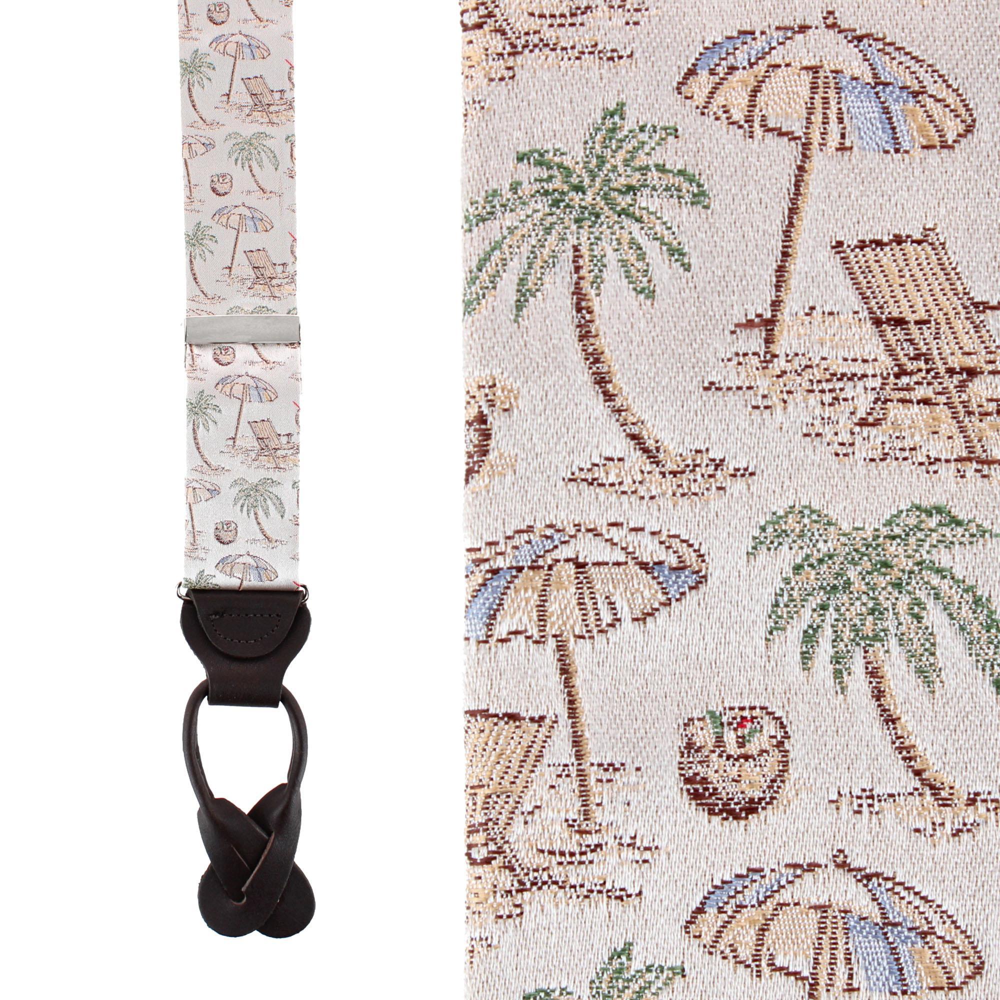 Trafalgar Men's Beach Get A Way Silk Novelty Button End Suspenders - Silver