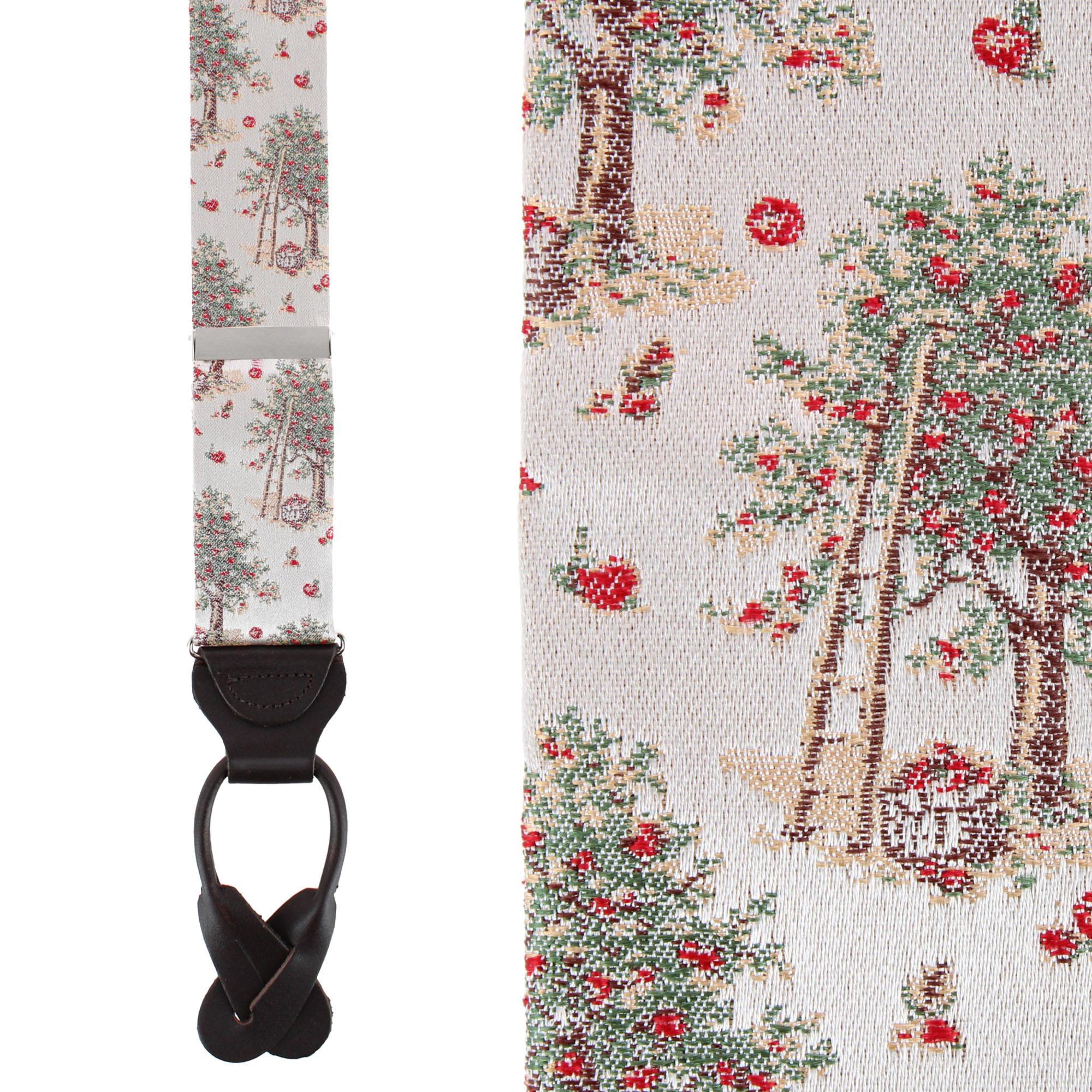 Trafalgar Men's Fall Apple Orchard Silk Novelty Button End Suspenders - Silver