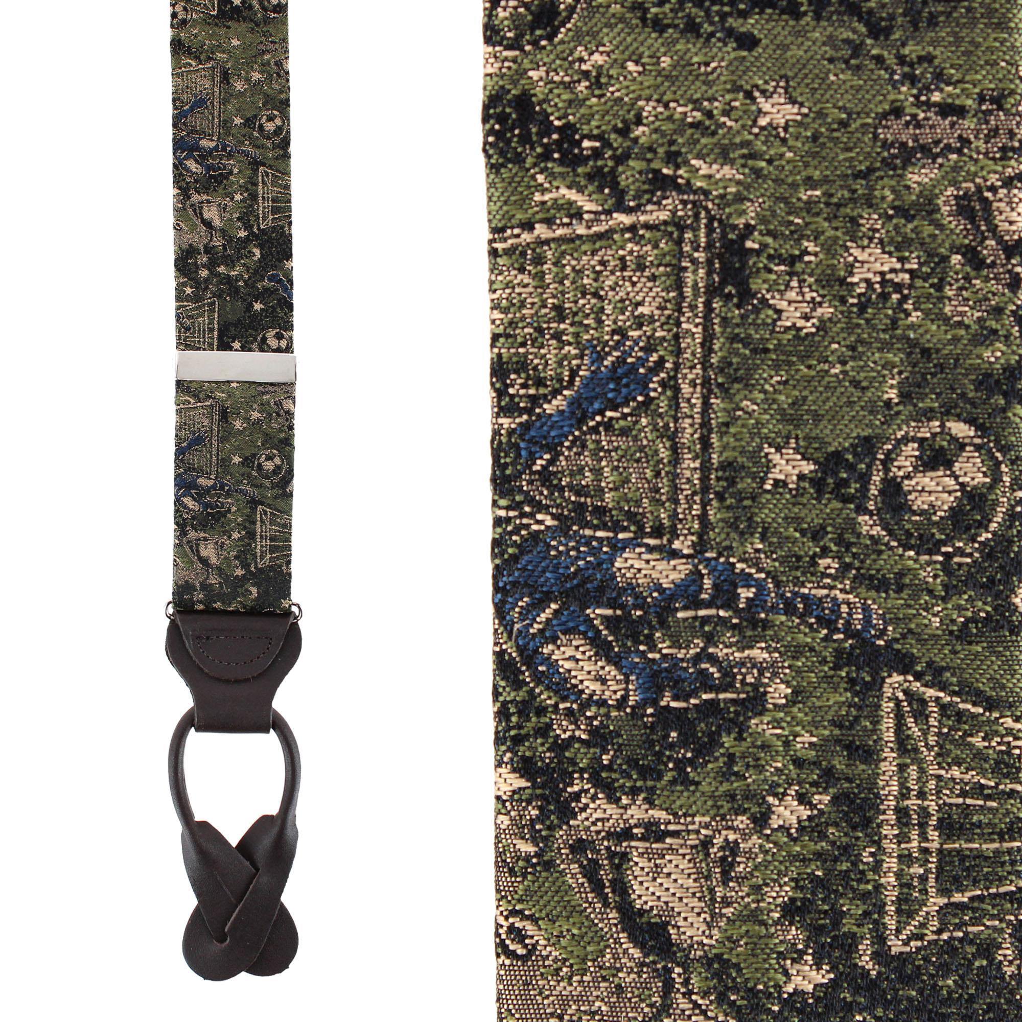 Trafalgar Men's World's Champion Goal Soccer Novelty Button End Suspenders - Green