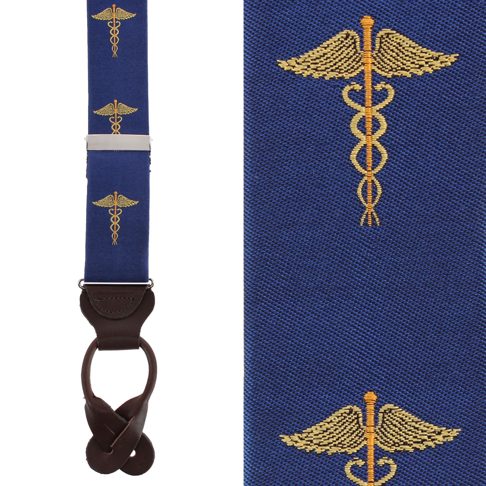 Trafalgar Men's Medical Marvel Novelty Silk Button End Suspenders - Navy blue