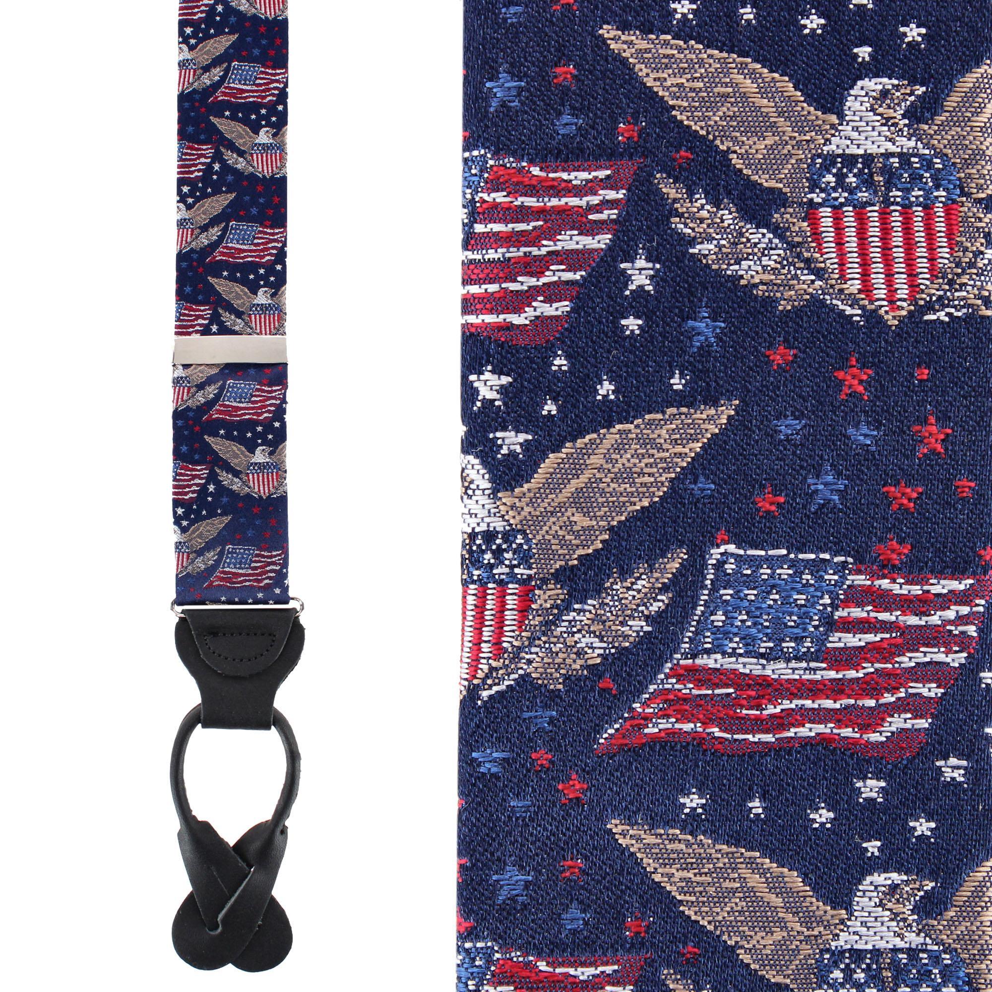 Trafalgar Legacy Soars Patriotic Bald Eagle Silk Novelty Button End Braces - Navy Blue one size