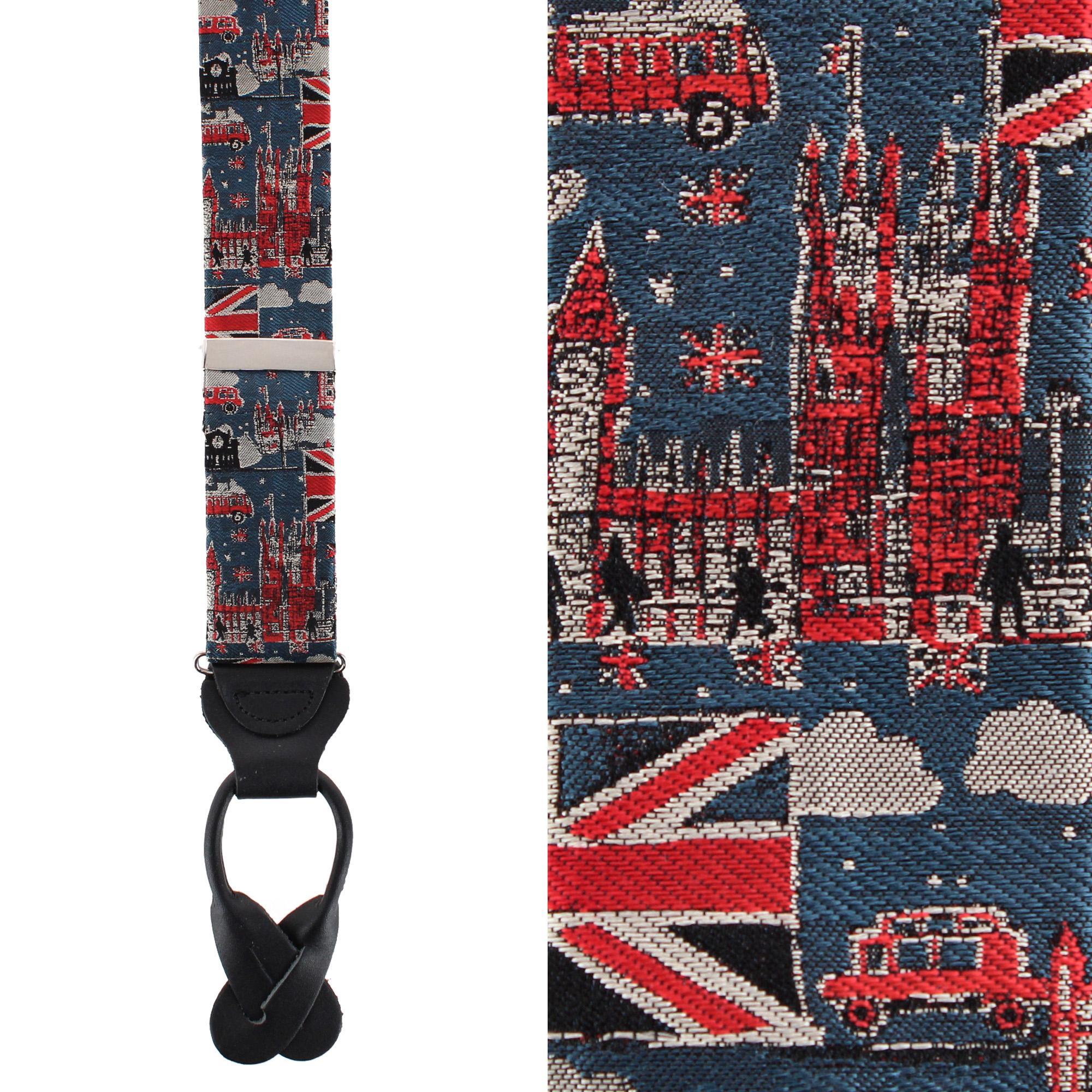 Trafalgar Kensington Classic Silk Y-Back Leather Button End Suspenders - Navy blue