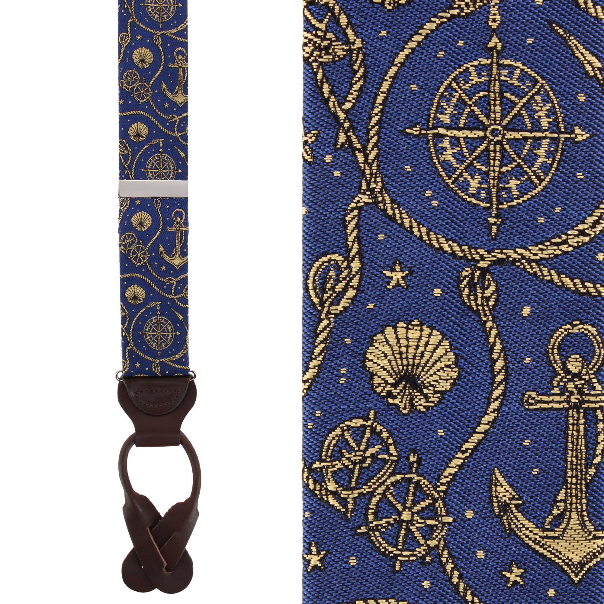 Trafalgar Anchor's Away Silk Novelty Button End Braces - Navy one size