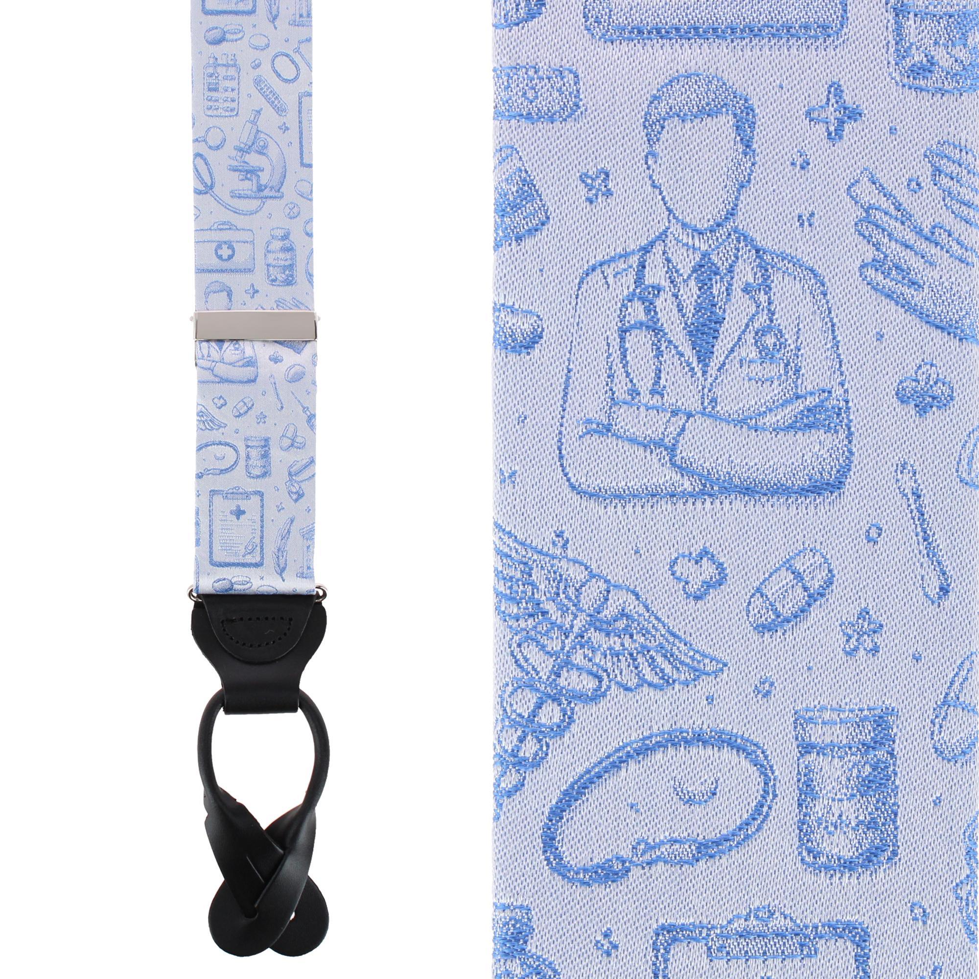 Trafalgar Medical Alert Silk Novelty Button End Braces - Light Blue one size